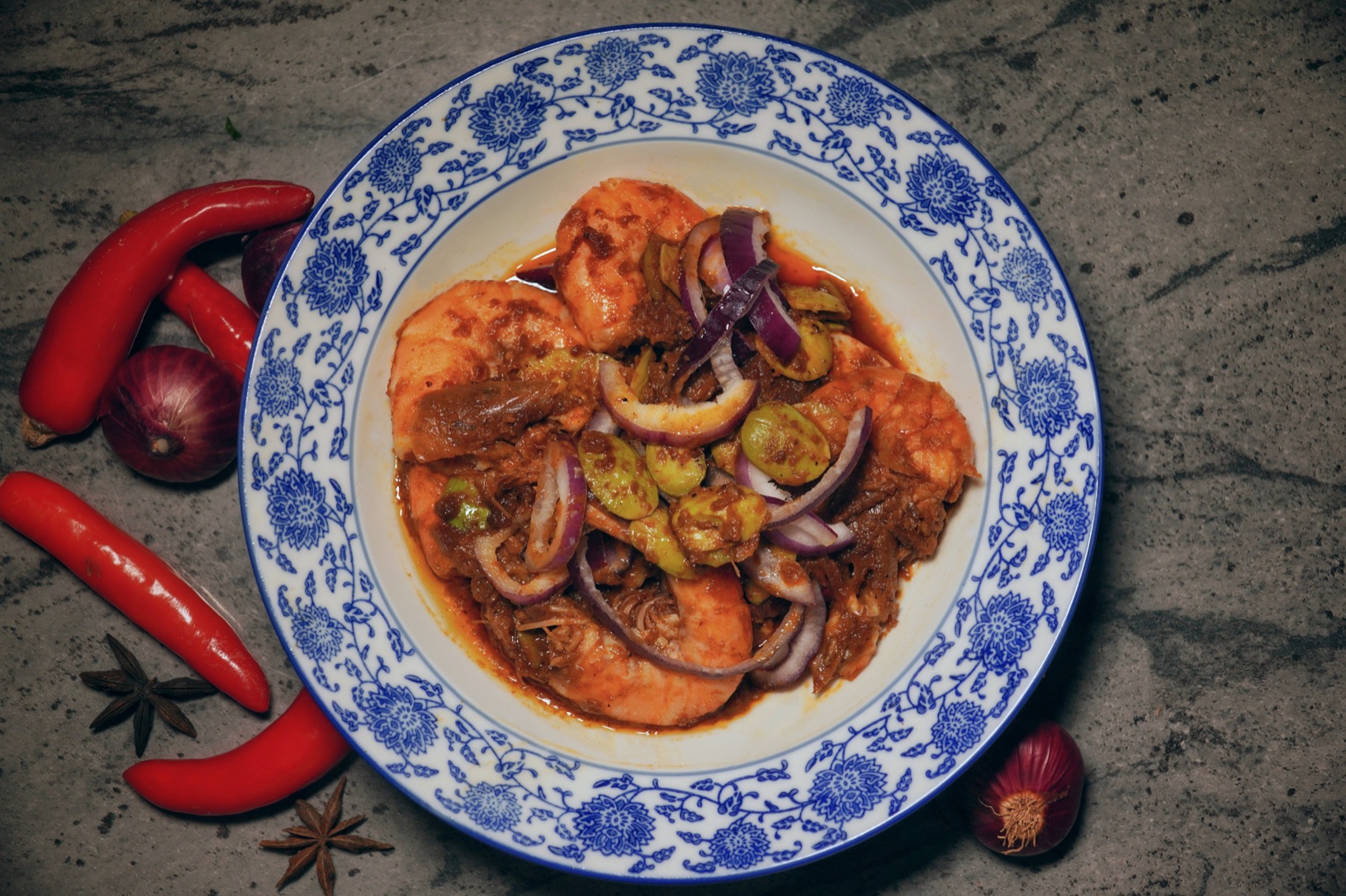 Udang Sambal Petai spicy prawn dish at Tranquera House Kundasang